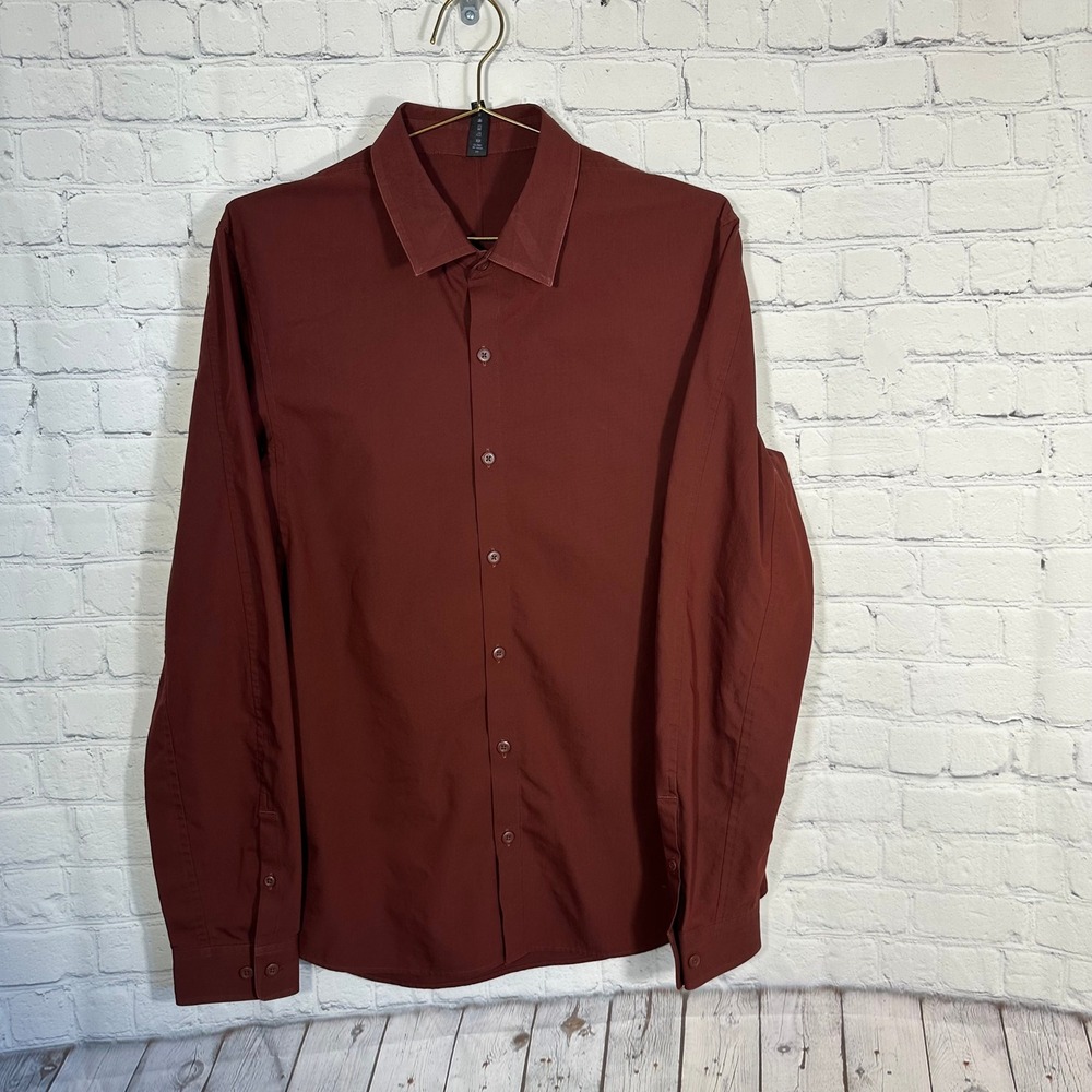 Lululemon Mens Commission Long Sleeve Shirt Rust Red Button Down‎ Size M